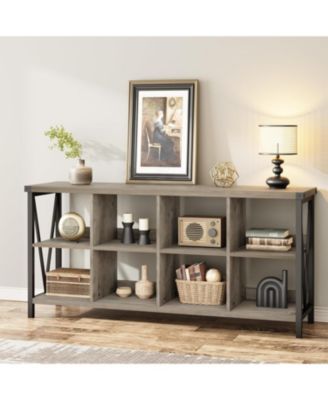 Entryway Console Table, 3 Tier Industrial Metal Sofa Table with 8 Cube Storage Organizer, Behind Couch Table, Hallway Table for Entry, Living