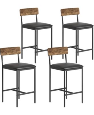 4 Bar Stools Set, 25.5" Leather Counter Stools with Back and Metal Legs, Modern Kitchen Island Chairs