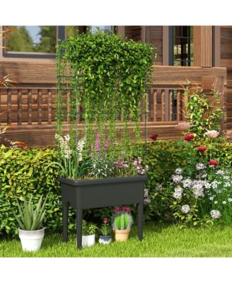 Raised Garden Bed w/ Trellis Water Level Observer Drainage Holes Climbing Net