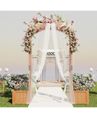 Wooden Garden Arbor w/ 2 Planter Boxes Drainage 6 FT Solid Wood Arbour Trellis