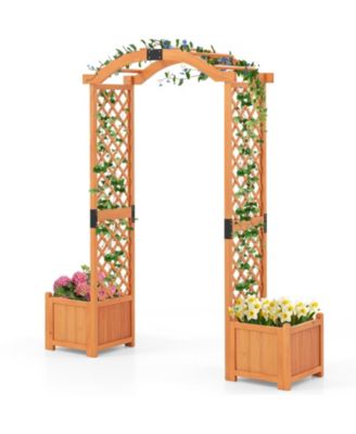 Wooden Garden Arbor w/ 2 Planter Boxes Drainage 6 FT Solid Wood Arbour Trellis