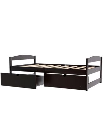 Espresso Wood Platform Bed with Two Storage Drawers Space Saving Design for Bedroom
