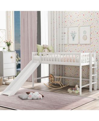 Low Loft Bed With Ladder And Slide Pine Wood MDF Construction