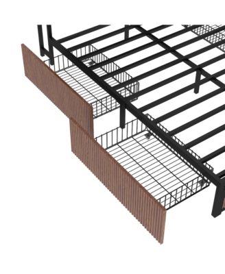 Wooden Platform Bed With Multiple Drawers Storage Socket Wood