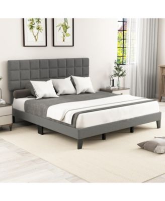 King Size Modern Linen Bed Frame with Adjustable Headboard