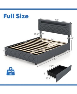 Bed Frame with Storage Headboard and Wooden Slat Support