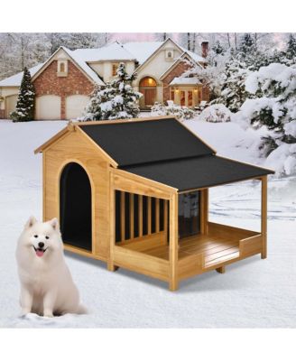 60" Large Outdoor Dog Kennel – Insulated Waterproof House with Porch, Asphalt Roof & Elevated Floor, for Medium & Large Dogs