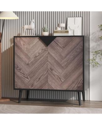 31 Point 5 Inch Storage Cabinet with Shelf and Doors Heavy Duty Woodgrain Finish for Dining Room Living Room and Entryway