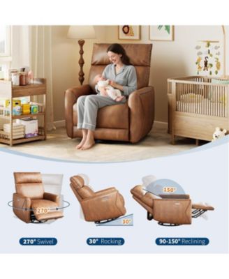 Power Recliner Chair, Swivel Rocker for Adults, Fabric Glider Recliner, USB Ports, High Back, Single Sofa