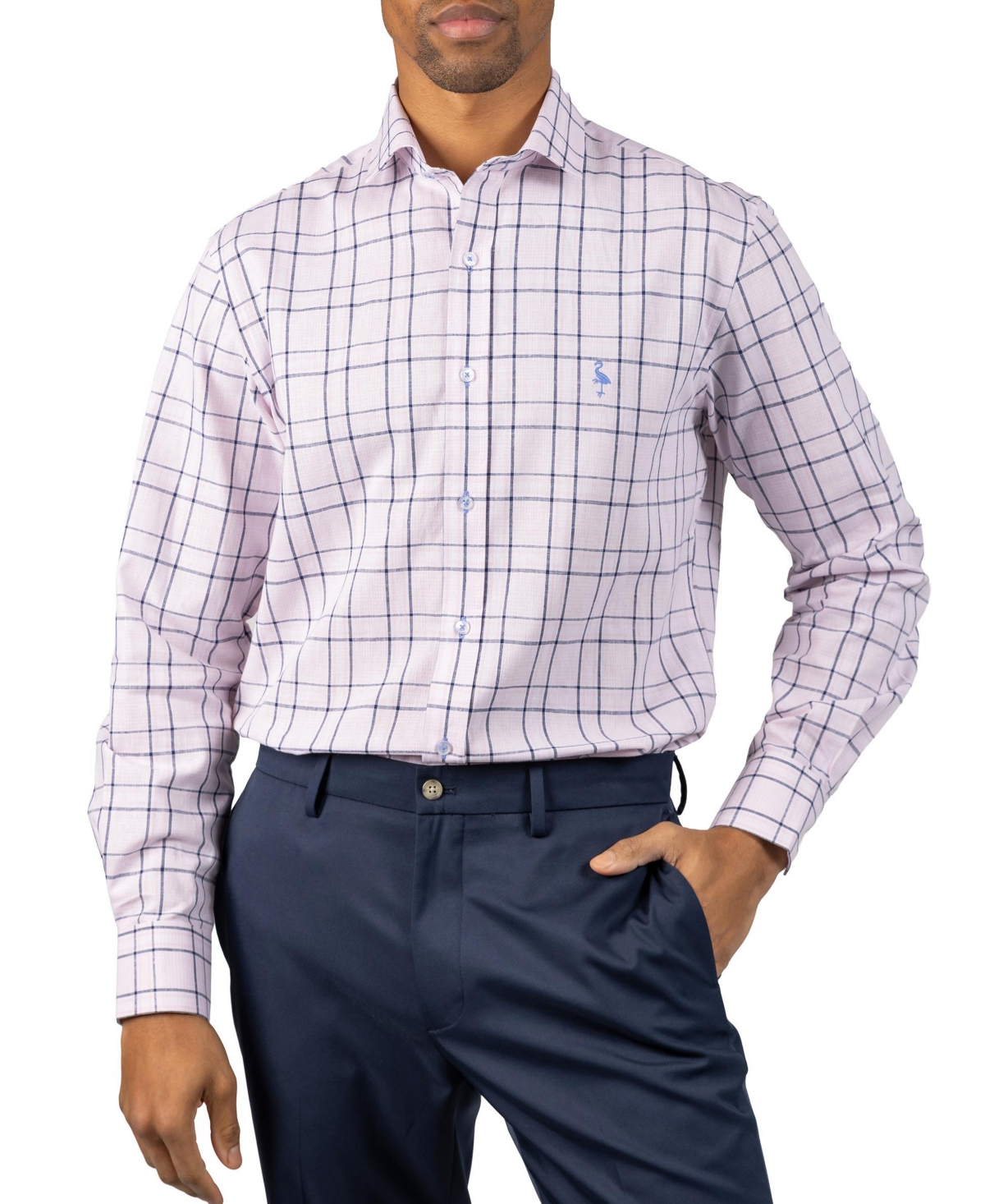 Tailorbyrd Men's Yarn Dyed Linen Large Check Long Sleeve Shirt