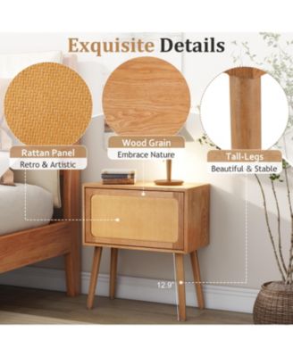 Elegant Modern Wooden Nightstand with Storage Space Natural Finish Bedside Table for Bedroom Living Room