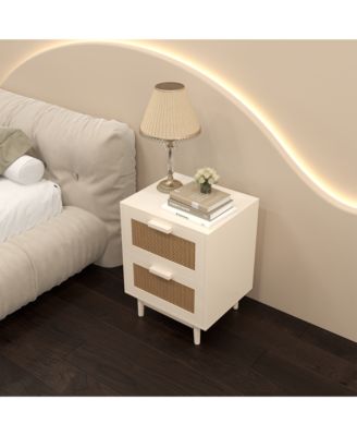 Modern Neutral Nightstand with Storage Space and LED Light Glass Top Jewelry Storage Bedside Table
