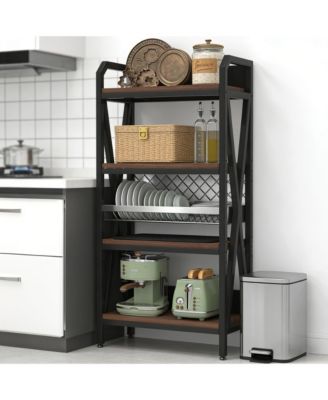 4-Level Storage Shelves - Metal and Wooden Open Shelving Unit, Adjustable Freestanding Organizer for Garage, Pantry, Living Room, 25.60''L