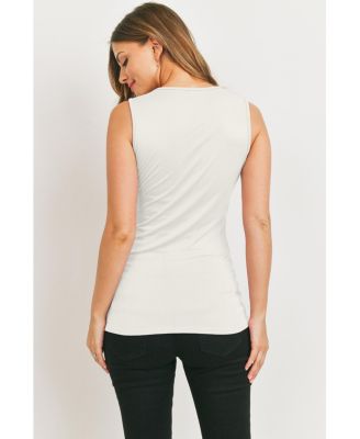 Maternity Sleeveless Ruched V-Neck Wrap Nursing Tank Top