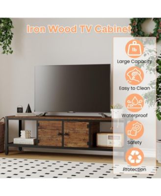 58" TV Stand for up to 65", Entertainment Table with Adjustable Legs, Open Shelves & Doors, Entryway