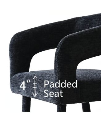 Chenille Upholstered Dining Armchairs Set of 2 with Curved Back