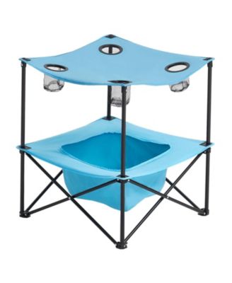 Folding Camping Table, 600D Waterproof Oxford Top with 4 Cup Holders, Carry Bag