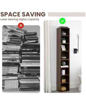 8-Tier Tall Narrow Bookshelf, Slim Storage Cabinet & Display Bookcase with Adjustable Shelves for Living Room, Office