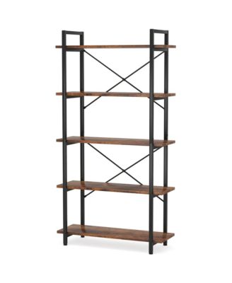 5 Tier Bookshelf, Industrial Etagere Bookcase, Open Design Display Shelf Unit with Heavy-Duty Metal Frame for Living Room, Home Office, Study