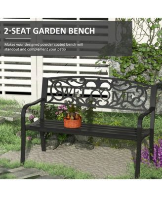  Outdoor Metal Bench, Garden Bench with Slatted Seat, Patio Bench