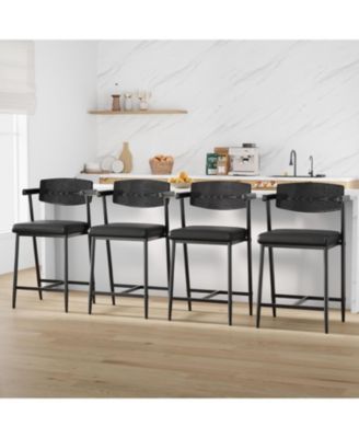26" Counter Height Bar Stools Set of 2 with Arms, Upholstered Modern Metal Bar Chairs, Back & Footrest for Kitchen Island