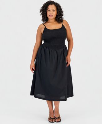 Trendy Plus Size Smocked Cotton Midi Dress