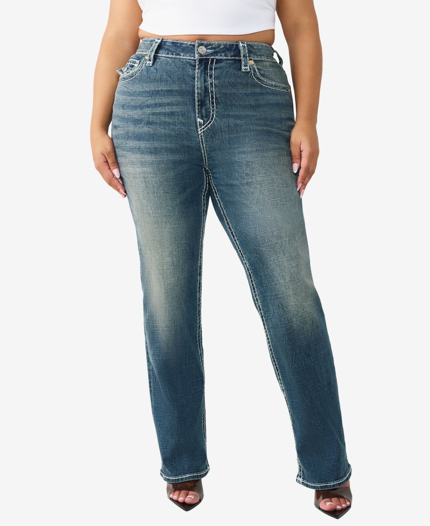 Plus Size Billie Mid-Rise Straight Super T Flap Jeans