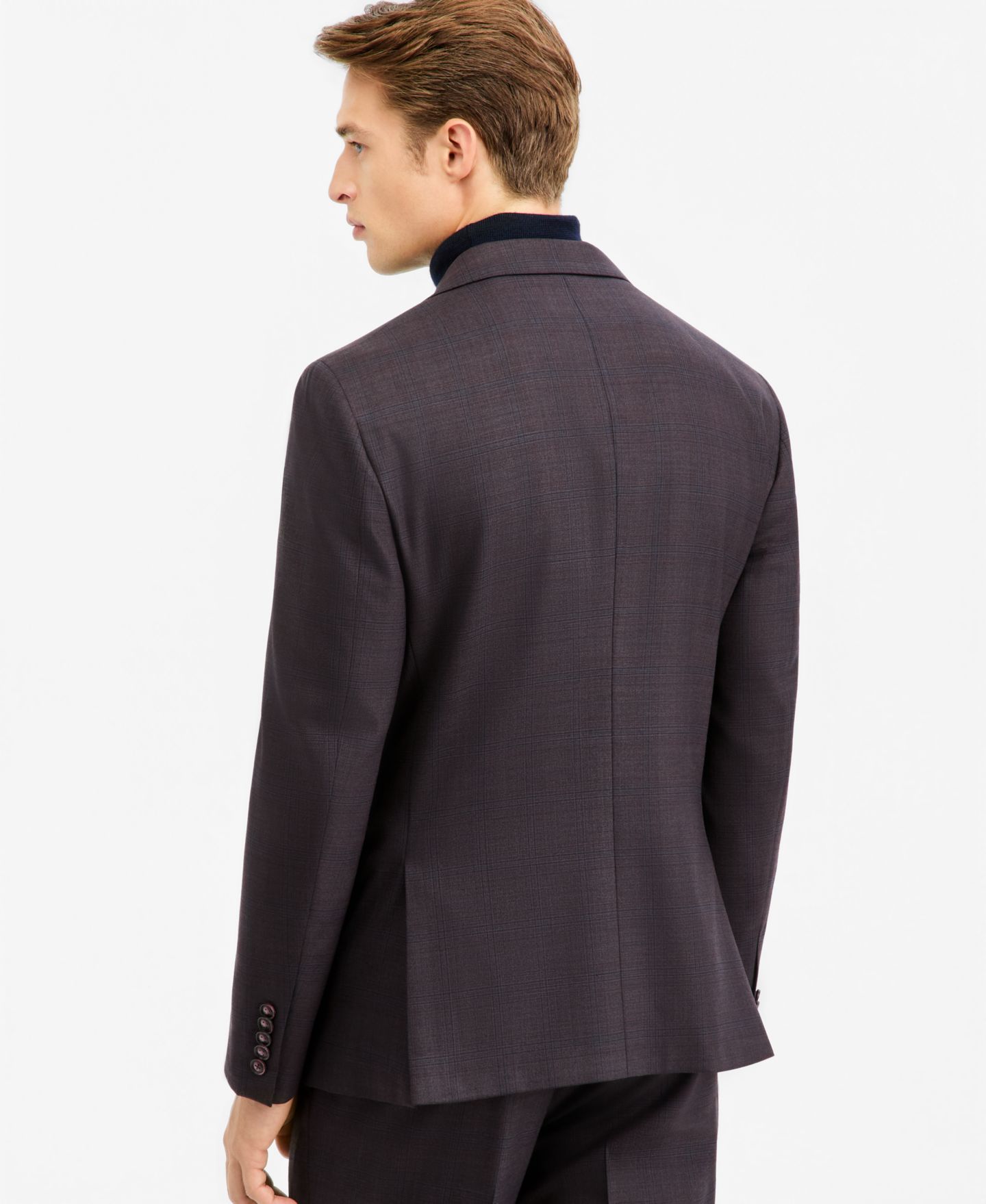 Мужская куртка Ted by Ted Baker Modern-Fit Burgundy Plaid Suit Separate Double-Breasted, цвет: Фиолетовый — фото 4