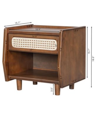 Elegant Modern Wooden Nightstand with Storage Space Natural Finish Bedside Table for Bedroom Living Room