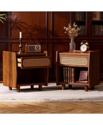 Elegant Modern Wooden Nightstand with Storage Space Natural Finish Bedside Table for Bedroom Living Room