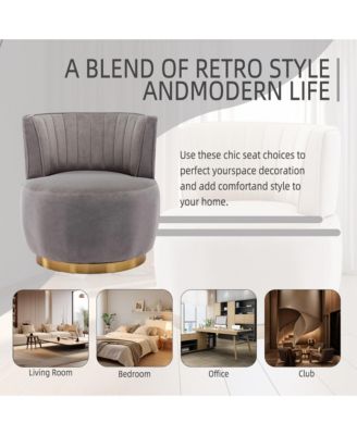 Velvet Swivel Barrel Chair - Modern Upholstered Accent Chair, Round Armchairs with Gold Base for Living Room, Bedroom