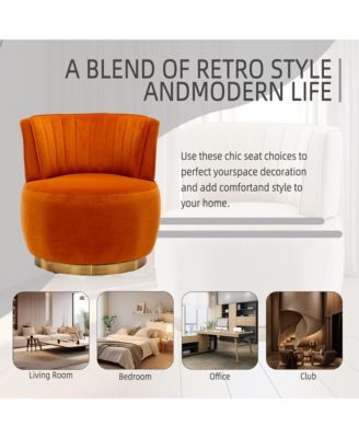 Velvet Swivel Barrel Chair - Modern Upholstered Accent Chair, Round Armchairs with Gold Base for Living Room, Bedroom