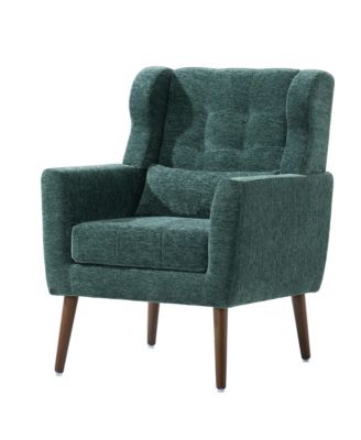 Chenille Accent Chair, Modern Upholstered Armchair with Waist Pillow and Tapered Wooden Legs for Living Room, Small Space