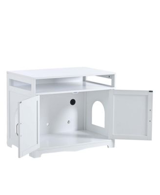 Cat Litter Box Enclosure with Hidden Plug – 2-Door Wooden Bench & Side Table