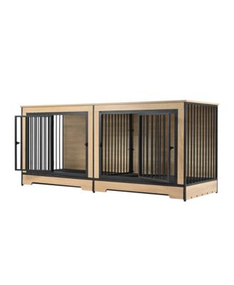 Double Room Dog Crate Furniture – XL Wooden Kennel with Trays for 2 Large Dogs