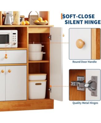 Large Farmhouse Buffet Sideboard with Drawers, Adjustable Shelf & Rack, Tall Kitchen Pantry Storage Cabinet