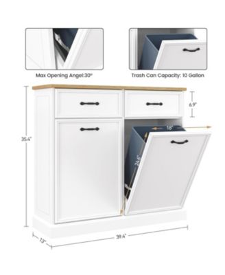 Trash Cabinet Tilt Out, Hidden Trash Storage Cabinet 10 gal, Freestanding White Garbage Can Cabinet for Kitchen Dining Living