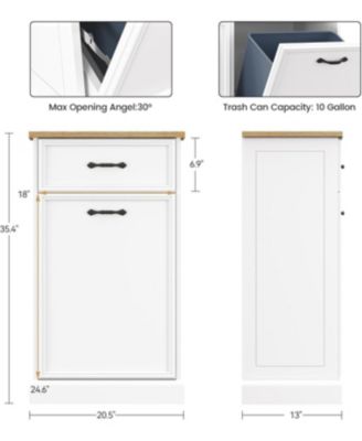 Trash Cabinet Tilt Out, Hidden Trash Storage Cabinet 10 gal, Freestanding White Garbage Can Cabinet for Kitchen Dining Living