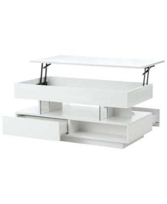 Lift Top Coffee Table - Modern Center Table with Hidden Compartment, 2 Storage Drawers, Adjustable LED Lights for Living Room