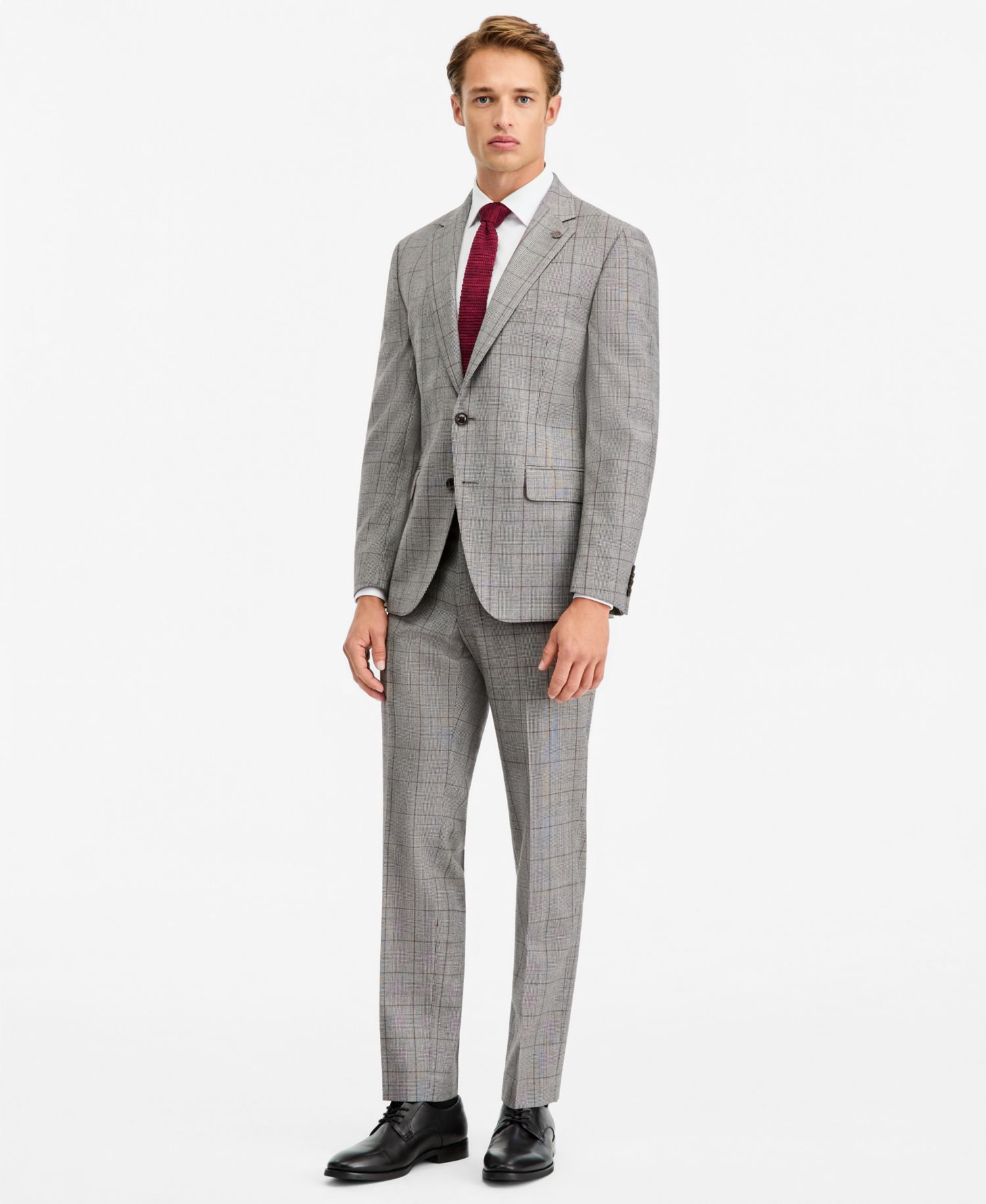 Men's Modern-Fit Gray & Wine Plaid Suit Separate Pants