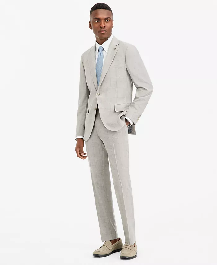 Men's Modern-Fit Gray Plaid Suit Separates