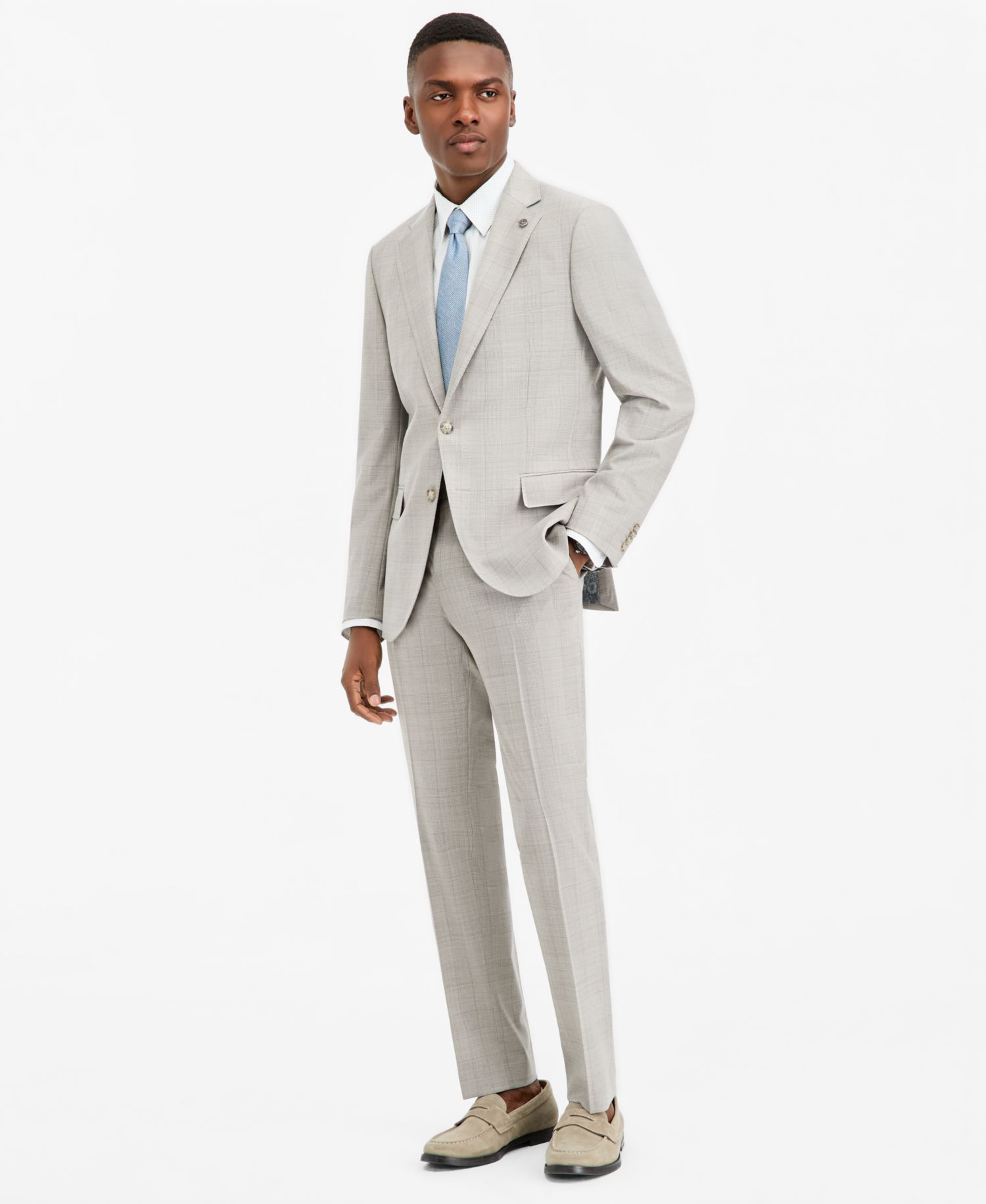 Men's Modern-Fit Gray Plaid Suit Separate Pants