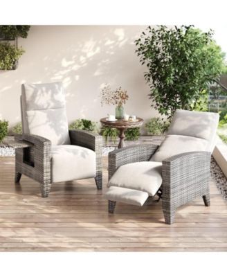 Wicker Recling Patio Chair with Independent Adjustable Back and Footrest Air Pump Lay Flat Reclining Chair Outdoor Recliner Chair