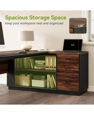 L Shaped Executive Desk with File Cabinet, 78.7'' Extra Large Home Office Desk with Drawers, Professional Spacious Workstation