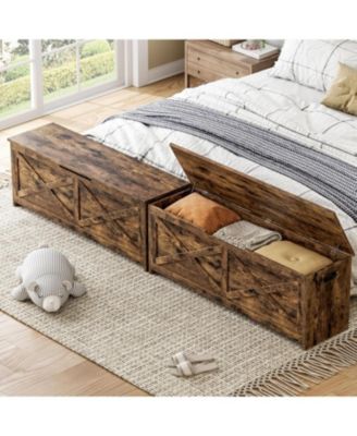 47.2" Wooden Storage Chest - Easy Assembly Toy Bench for Entryway/Living Room with Safety Hinges