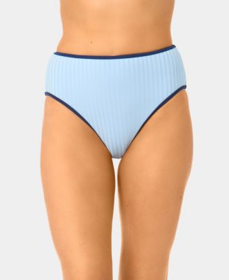 Women's Solid High-Waist Contrast Binding Swim Bottoms
