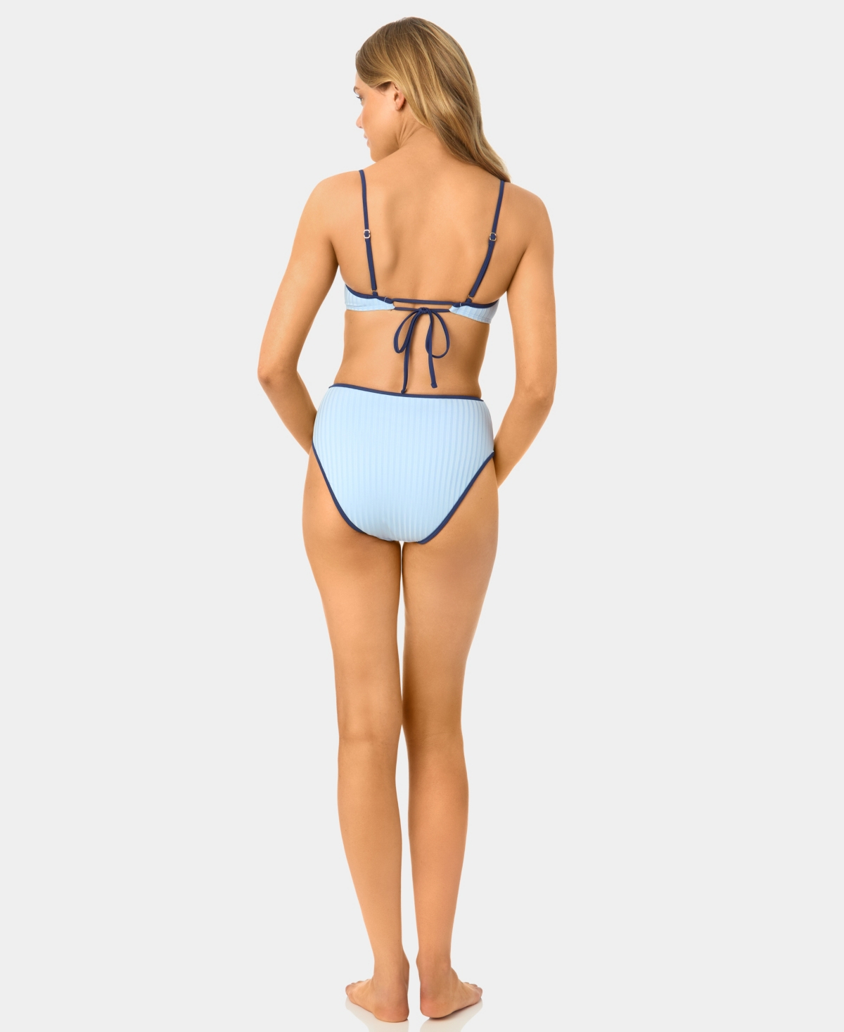 California Waves Women's Solid Seamed Contrast Binding Swim Bikini Top