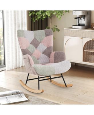 Nursery Rocking Chair with Ergonomic Armrests and High Backrest for Living Room