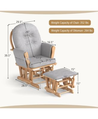 Wood Glider and Ottoman Set with Padded Armrests and Detachable Cushion
