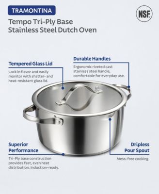 Tempo Tri-Ply Base Stainless Steel 5-Quart Dutch Oven Pot with Glass Lid